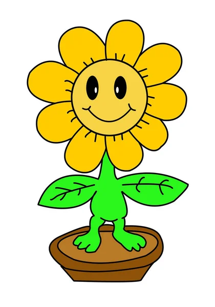 Cute Sunflower Cartoon White Background — 스톡 사진