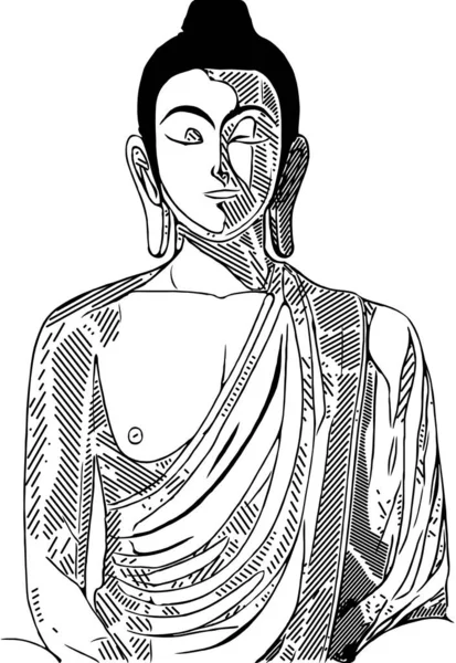 Black White Buddha Statue Cartoon — Stock Fotó