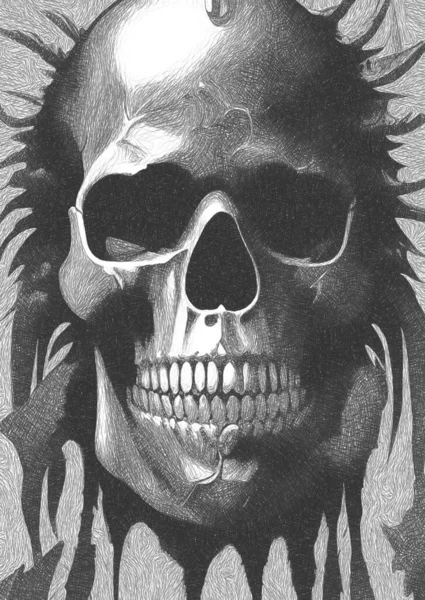 Crânio Com Esqueleto Fundo Preto — Fotografia de Stock