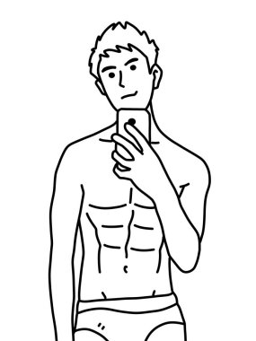 Siyah ve beyaz renkli yakışıklı adam çizgi filmi.