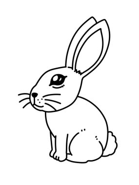 black and white of cute rabbit with ears of a bunny for coloring
