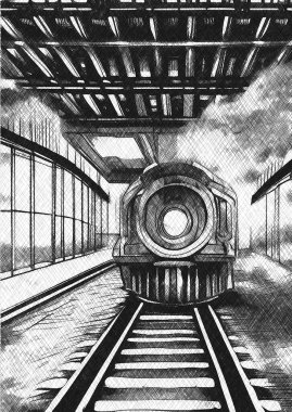 black and white of train station