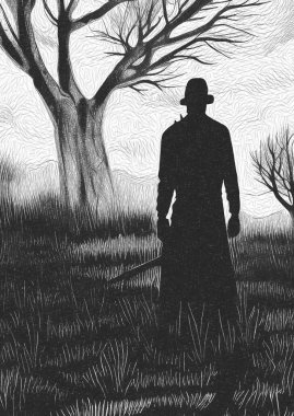 Ölü topraklardaki siyah beyaz adam.