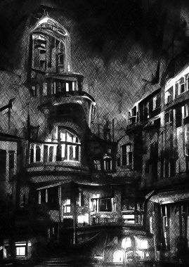 Şehirde terk edilmiş eski bir ev.