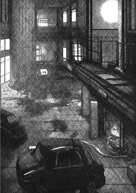 Terk edilmiş binanın siyah ve beyazı