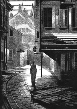 black and white of building in city