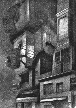 Terk edilmiş binanın siyah ve beyazı