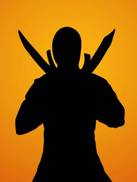 silhouette of a man with a sword on a yellow background