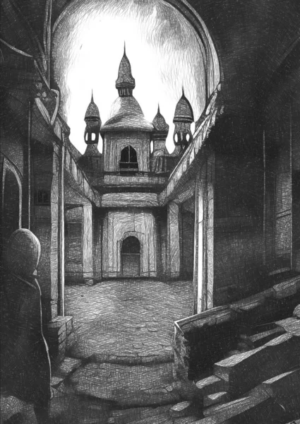 Alb Negru Clădirii Abandonate — Fotografie, imagine de stoc