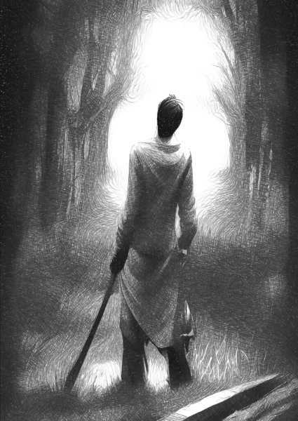 Silhouette Man Dark Forest — ストック写真