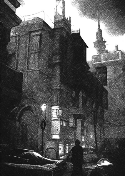 Terk edilmiş şehrin siyah ve beyaz