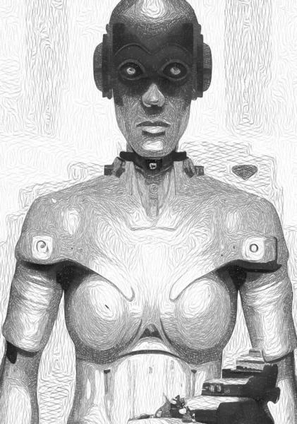 Black White Cyborg Cartoon — Photo
