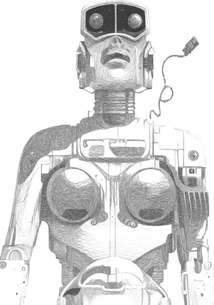 Black White Cyborg Cartoon — Stockfoto