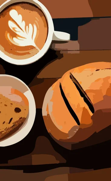 有面包食物的咖啡杯 — 图库照片