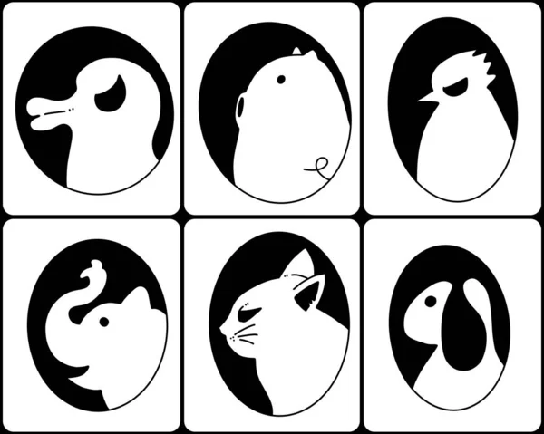 Набір Чорно Білих Логотипів Тварин Мультфільм — стокове фото