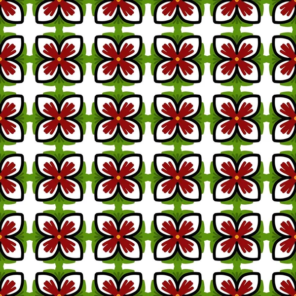 Abstract Geometric Seamless Pattern Red White Flowers — Photo