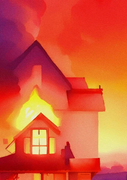 家に火が燃える — ストック写真