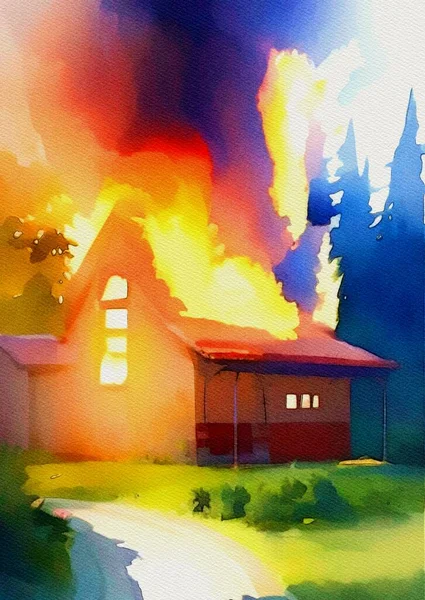 Art Color Fire Burining Home — Stockfoto