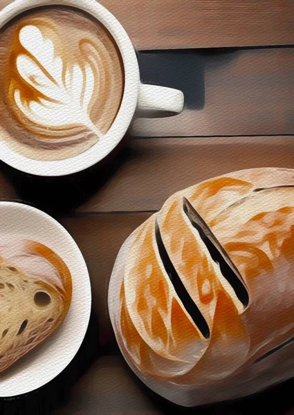 Filiżanka Kawy Latte Art Drewnianym Stole — Zdjęcie stockowe