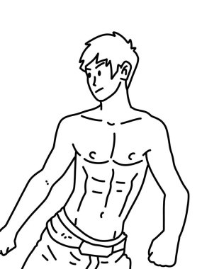 Siyah ve beyaz renkli yakışıklı adam çizgi filmi.