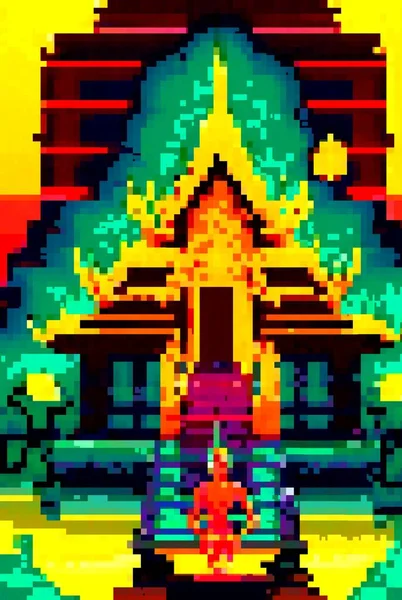 Pixel Művészet Templom Háttér — Stock Fotó