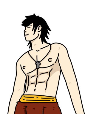 Beyaz arka planda sevimli bir adam çizgi filmi