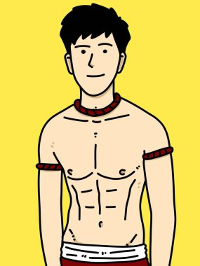 Sarı arka planda sevimli bir adam çizgi filmi