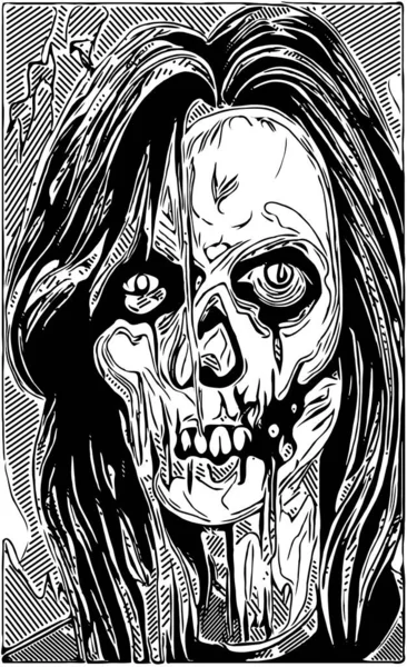 black and white of woman zombie cartoon