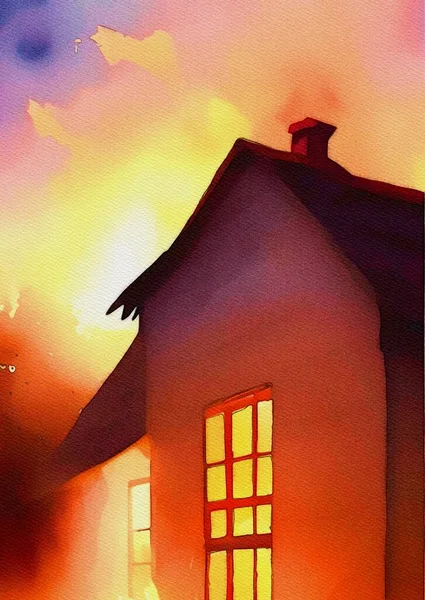 Art Color Fire Burning Home — Stok fotoğraf