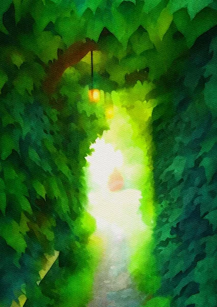 自然の庭にあるツタのトンネルのアートカラー — ストック写真