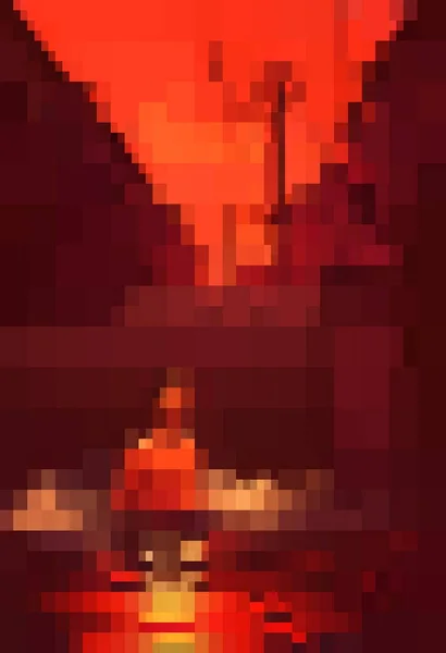pixel art of man in hot spring