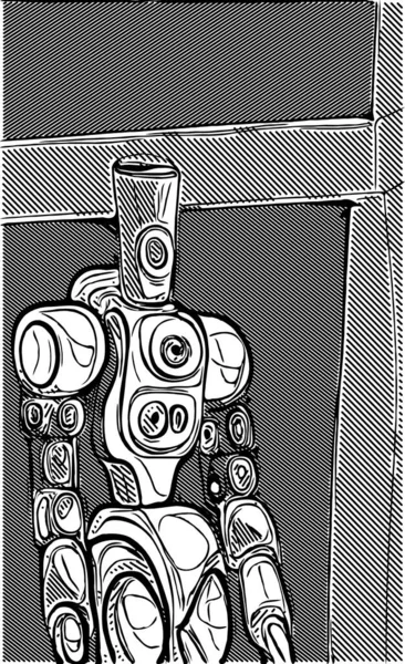 Schwarz Weiß Des Roboter Cartoons — Stockfoto