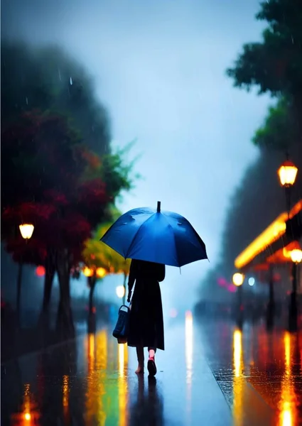 rainy day and woman with umbrella in the city