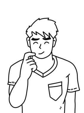 Siyah ve beyaz renkli yakışıklı adam çizgi filmi.