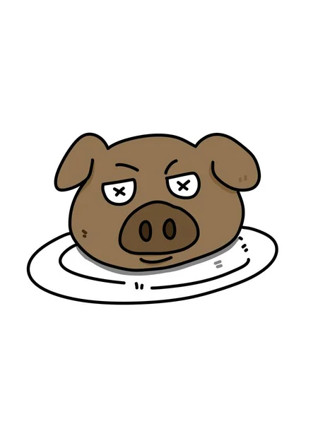 Head Pork Food Cartoon White Background — 图库照片