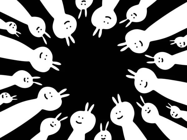 Schwarz Weiß Zeichentrickfilm Mit Niedlichen Kaninchen — Stockfoto