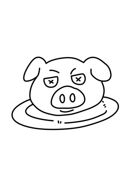Preto Branco Desenhos Animados Cabeça Porco Para Colorir — Fotografia de Stock