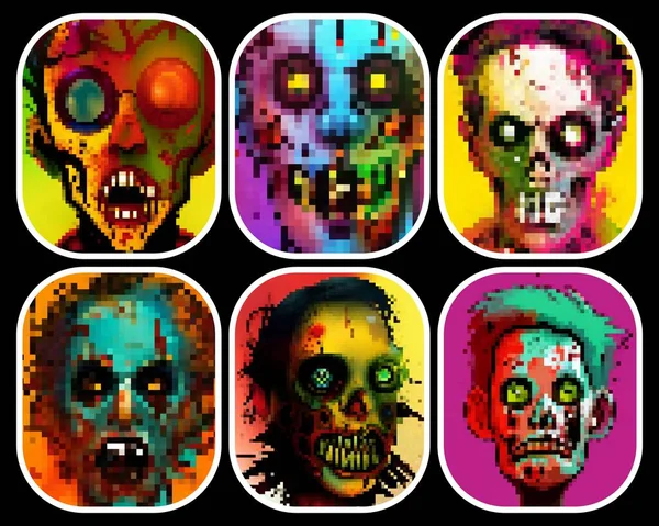 Set Pixel Art Zombie Monster — Fotografia de Stock