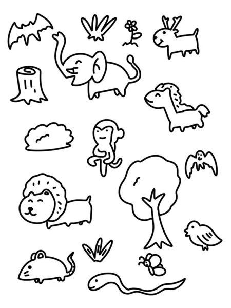 Set Cute Animals Hand Drawn Doodle Elements Illustration — 스톡 사진