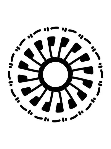 Значок Колеса Солнца Черно Белая Иллюстрация — стоковое фото