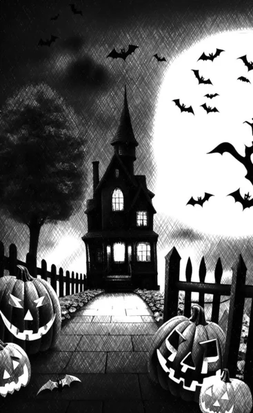 Halloween Background Pumpkins Bats — Stock Photo, Image