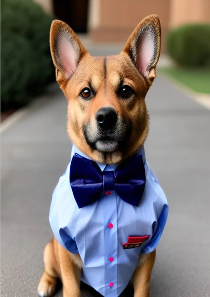 dog with a bow tie and white shirt