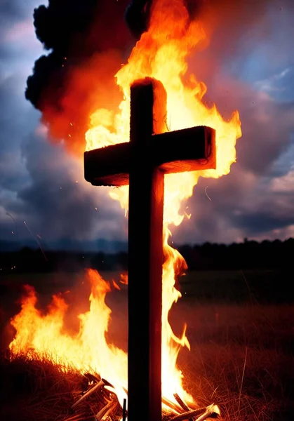 close up fire burning cross