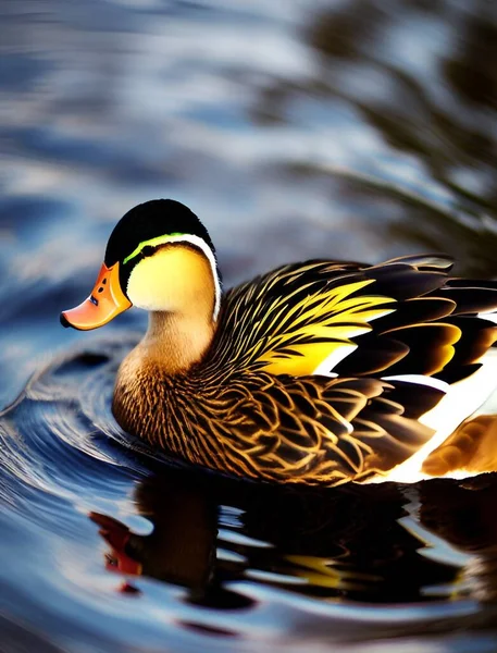 beautiful yellow duck swimming in the water