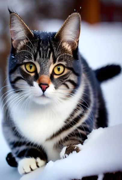 Black White Cat Big Eyes — Stock Photo, Image
