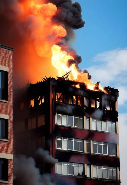 close up factory building with burning
