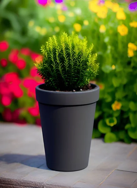 beautiful flower in pot on green background