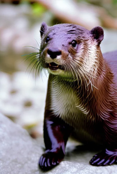 close-up of a cute black otter