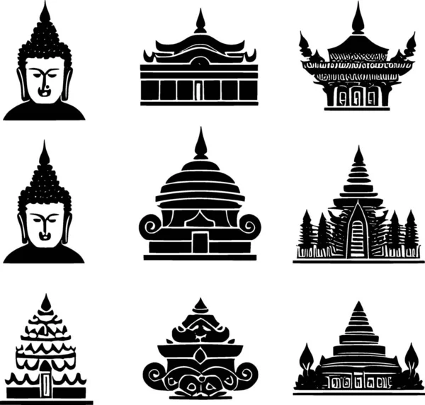 Силует Будди Набором Різних Типів Буддизму — стокове фото