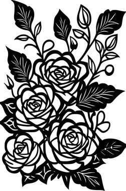 monochrome floral pattern with roses and leaves. illustration